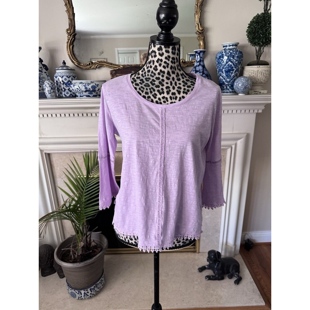 Style & Co Lavender Boho Crochet Trim Tunic Cotton Cottagecore Peasant PS New